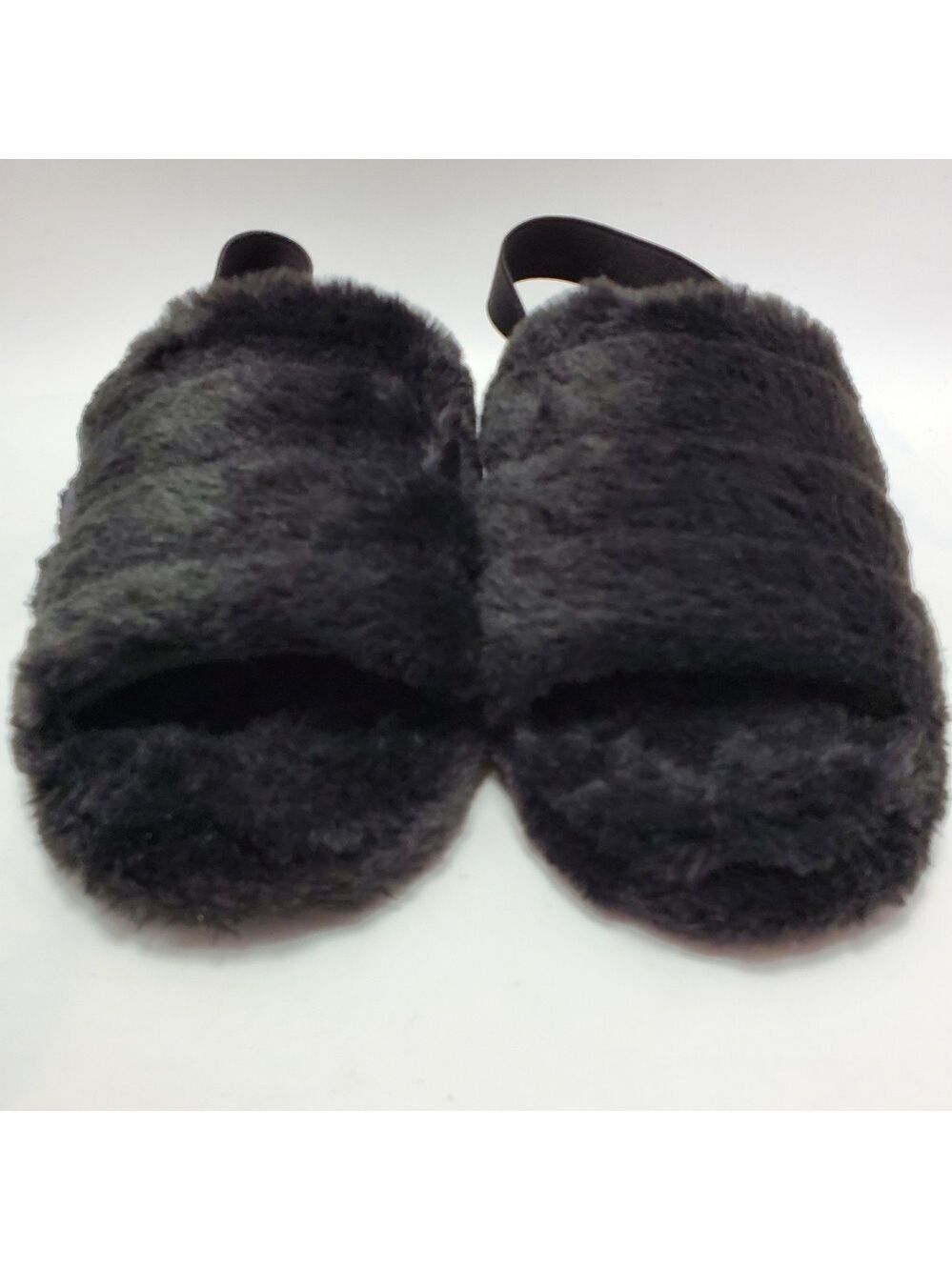 Cozy Fluffy Mule Sling Back Elastic Strap Faux Fur Slippers Black Size Medium - Picture 9 of 12